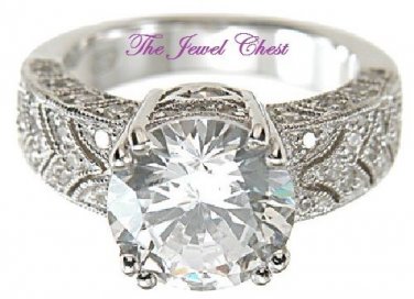 Round Solitaire Diamond Estate Engagement Ring Antique White Gold Pave 5,6,7,8,9