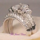 .2 Ct Emerald cut Trilogy Engagement Ring Wedding Band White Gold 2 Ring set