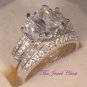 .2 Ct Emerald cut Trilogy Engagement Ring Wedding Band White Gold 2 Ring set