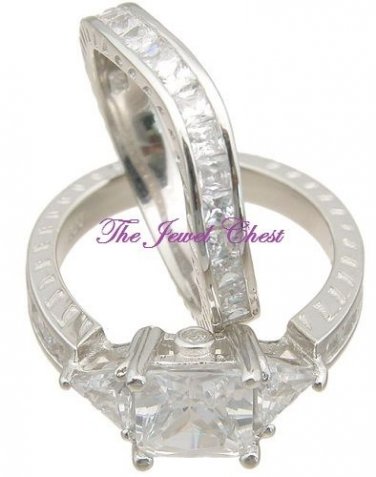 4 Ct Princess Trillion Diamond Antique Engagement Ring Wedding Band White Gold