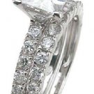 Sterling Silver 14k White Gold Princess Diamond Cut Engagement Wedding Ring Set