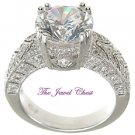 3 Ct Round Pave cut VVS1 Diamond Engagement Ring Vintage White Gold Solitaire