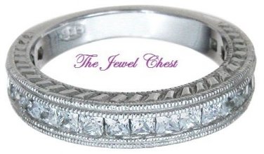 Princess cut Channel set Diamond band ring Antique Vintage Style