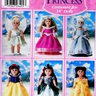18" DOLL DISNEY PRINCESS PATTERN ARIEL BELLE SNOW CINDERELLA SIMPLICITY 5705