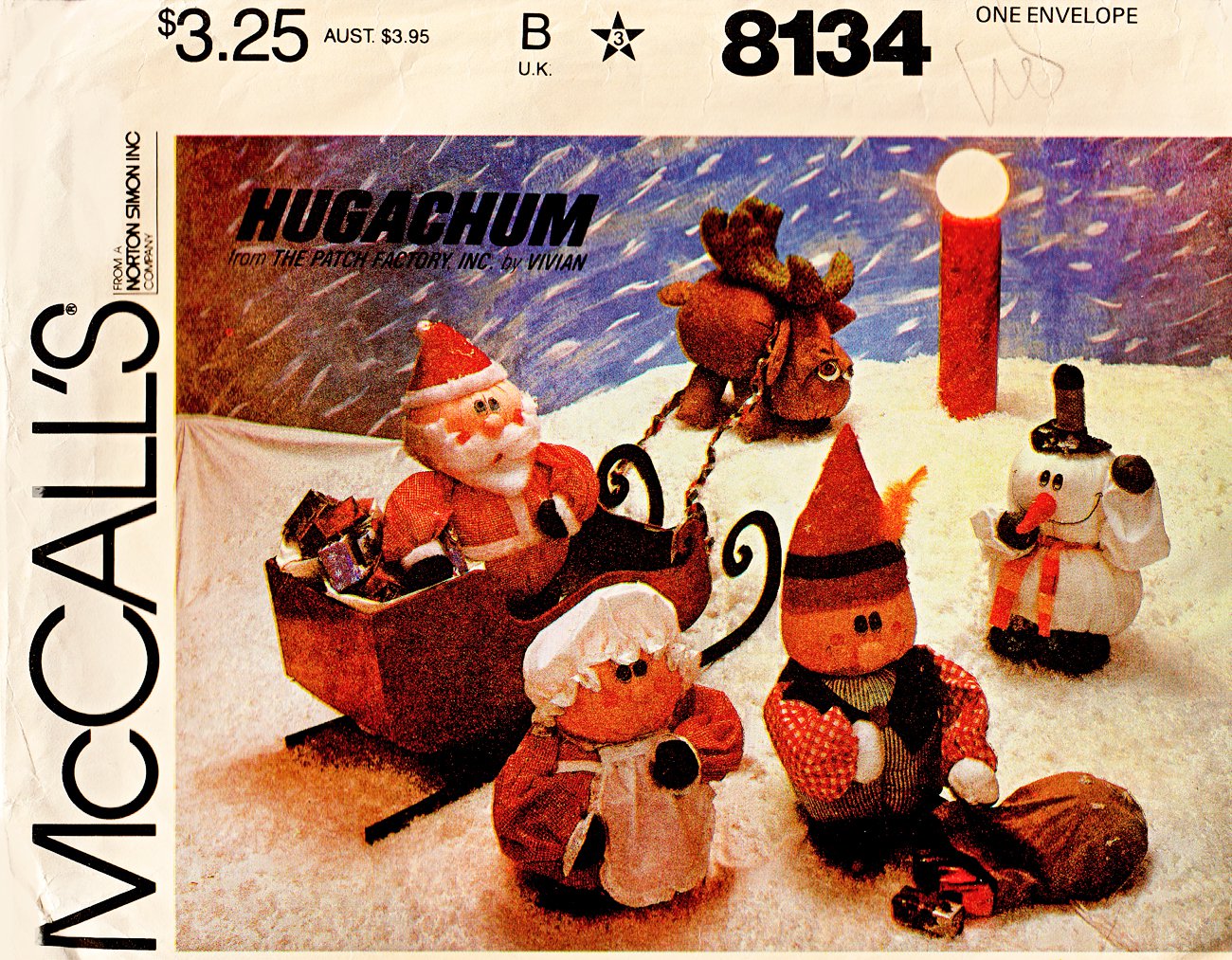 Puffy DOLL Hugachum Christmas Sew PATTERN McCalls 8134 Santa Elf Reindeer Snowmn 