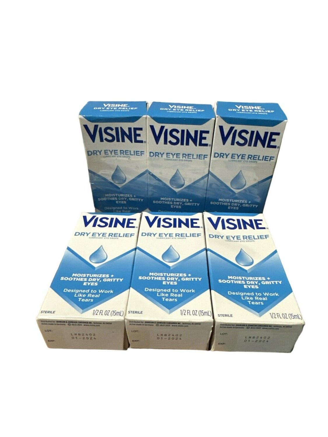 6 Pack Visine Tears Dry Eye Relief Sterile Lubricant Eye Drops 0.5 Oz Each