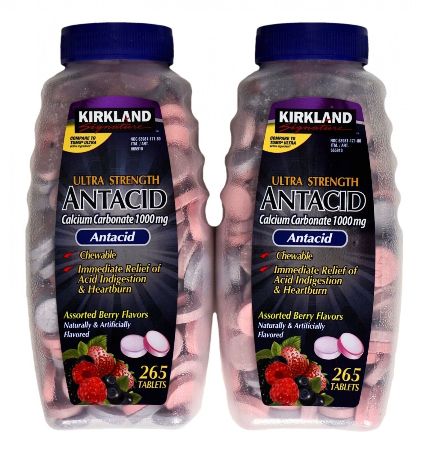 (2 Pack) Kirkland Ultra Strength Antacid Calcium Carbonate 1000mg Chewable Tablets