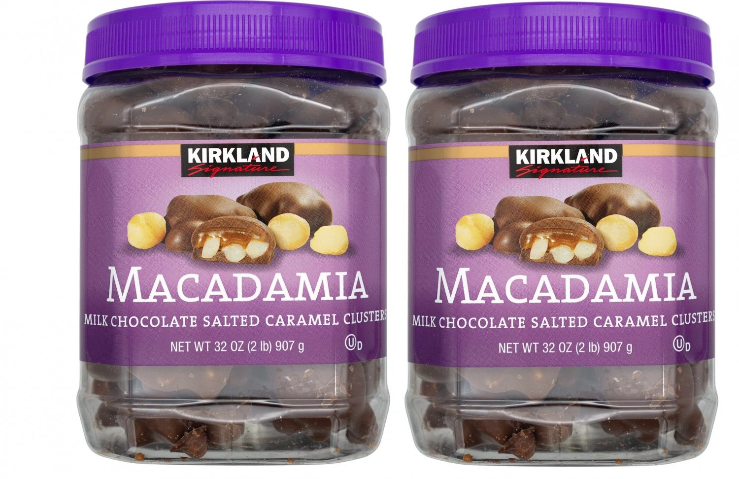 2 Packs Kirkland Macadamia Clusters Salted Caramel Milk Chocolate 32 oz Each