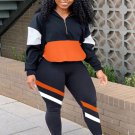 Two Piece Color-lump Tracksuit Pants Set Patchwork Sporty Long Sleeve
