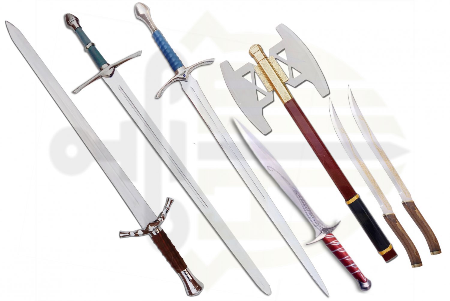 Fellowship Swords LOTR(Gimli Axe,Legolas Knives,Sting,Glamdring,Strider ...