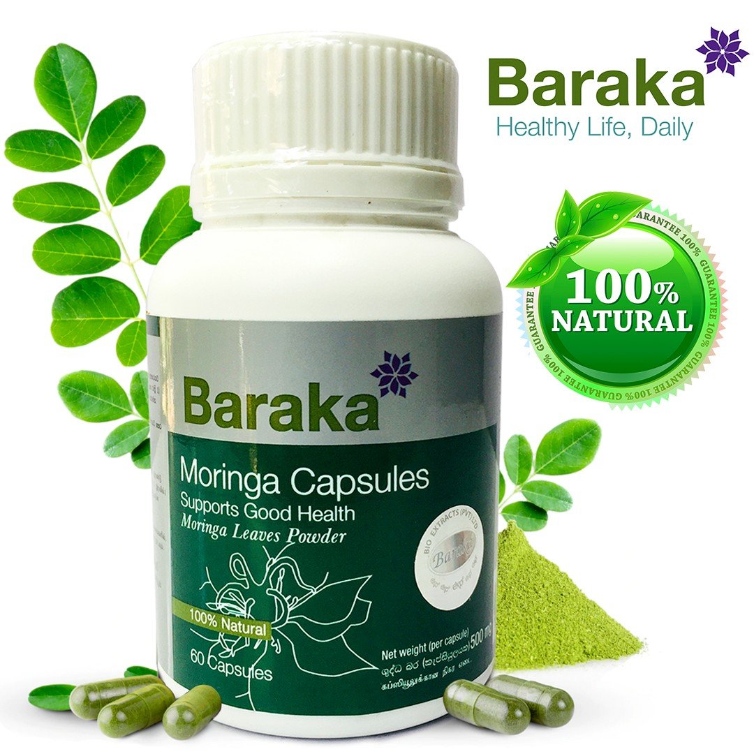 Baraka, Moringa capsules 100% Natural Sri Lankan Product Good Health 60 Capsules