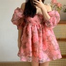 Beautiful Organza Ink Rose Square Neck Puff Skirt Puff Sleeve Puff Skirt Short Dress