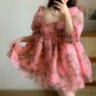 Beautiful Organza Ink Rose Square Neck Puff Skirt Puff Sleeve Puff Skirt Short Dress
