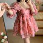 Beautiful Organza Ink Rose Square Neck Puff Skirt Puff Sleeve Puff Skirt Short Dress