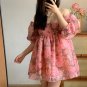 Beautiful Organza Ink Rose Square Neck Puff Skirt Puff Sleeve Puff Skirt Short Dress