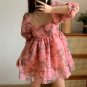 Beautiful Organza Ink Rose Square Neck Puff Skirt Puff Sleeve Puff Skirt Short Dress