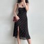 Retro Adjustable Lace Floral Suspender Dress Female Sexy Holiday Slit Long Skirt