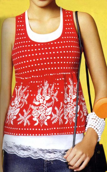 NLW-NAN Sleeveless Red and White 2-in-1 Tunic Top