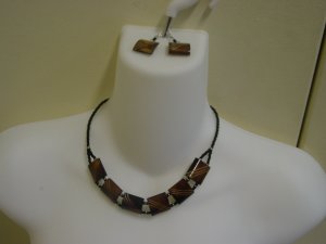Handmade Ebony Necklace & Earring Set- Bronze