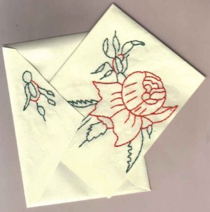 Handembroidered Red Rose Notecards