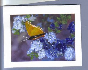 Handpainted Yellow Butterfly and Blue Flowers Greeting Cards