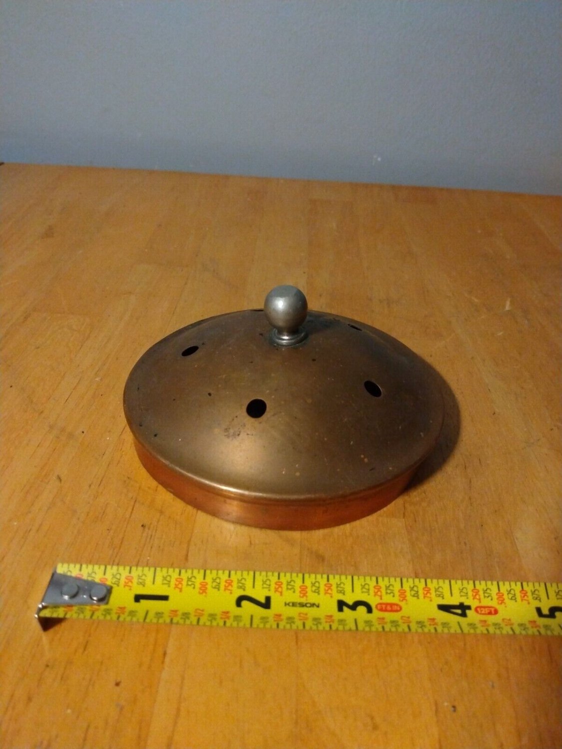 Vintage Copper Tea Pot Replacement Lid with Brass Knob