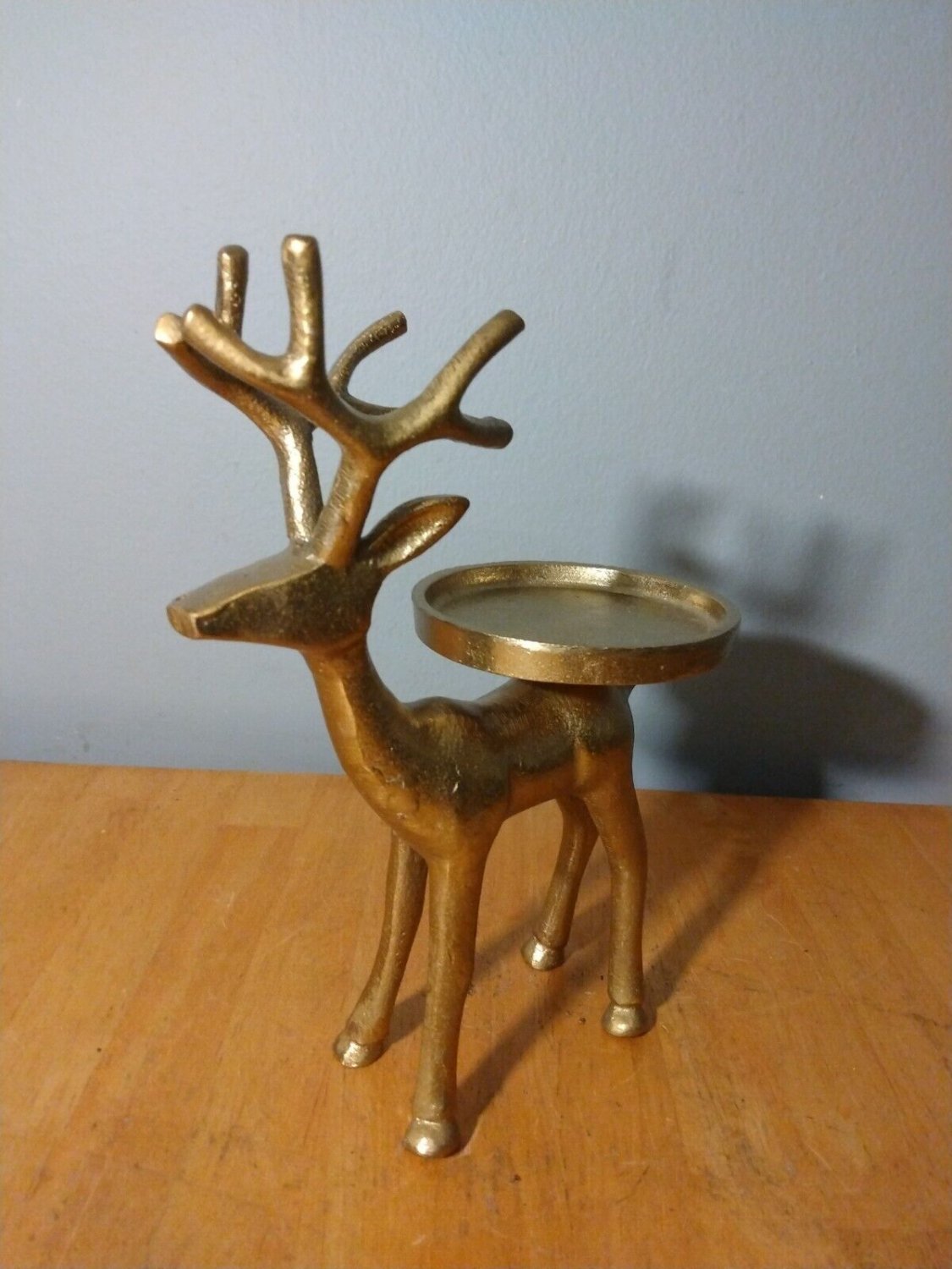 Vintage Metal Pillar Candle Holder Deer Reindeer 8.5" Tall