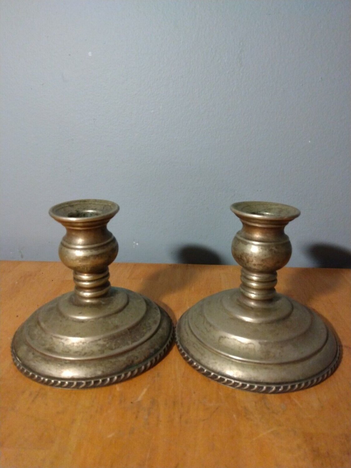 Vintage Pair of Silver / Nickel Plated Candle Holders Candlesticks 4" Tall
