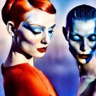Brightly-colored Women Touching