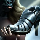 A Gorilla Ponders A Woman's Shoe