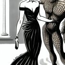 BW: A fancy lady confronted by a monster