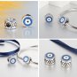925 Sterling Silver Blue Evil Eye Charms Bracelets With Enamel & Clear CZ Charm Beaded Jewelry