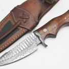 Damascus Skinner Knife with Leather Cover