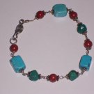 Turquoise Bracelet with Sterling Silver and Red Coral REDUCED Price