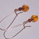 Topaz and goldstone Dangle Earrings on Brass Kidney Shaped Earwires