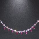 Light Rose and Fuschia Crystal Necklace on Sterling Silver Chain