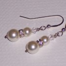 White Pearls and Swarovski crystal Dangle Earrings