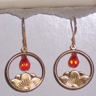 Lotus Blossom Flower Earrings with Red Cubic Zirconia on Vermeil Gold Earwires