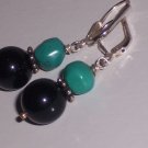 Sterling Silver Earrings with Turquoise and Black Onyx Free shipping to the USA