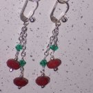 Ruby and Emerald Earrings on Sterling Silver Lever Backs