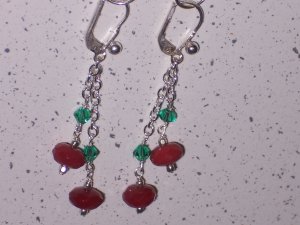 Ruby and Emerald Earrings on Sterling Silver Lever Backs