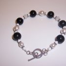 Black and White Braclet with Swarovski Crystals and Pearls