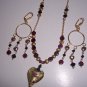 Garnet and Gold Heart Necklace and Earrings Set