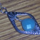 Sterling Silver Chain Necklace with Ornate Brass and Amazonine Stone Pendant