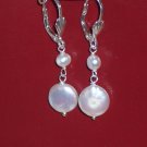 White Coin Pearls and Sterling Silver Earrings