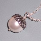 White Pearl Acorn Pendant on Sterling Silver Chain