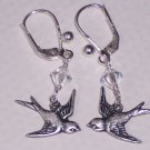 Flying Away Sparrow Bird Earrings on Sterling Silver Lever Backs and Swarovski Crystals