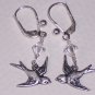 Flying Away Sparrow Bird Earrings on Sterling Silver Lever Backs and Swarovski Crystals