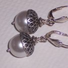 Acorn Earrings with White Pearls on Sterling SIlver