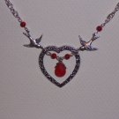 Sparrow Birds Necklace with Red Heart Love Pendant